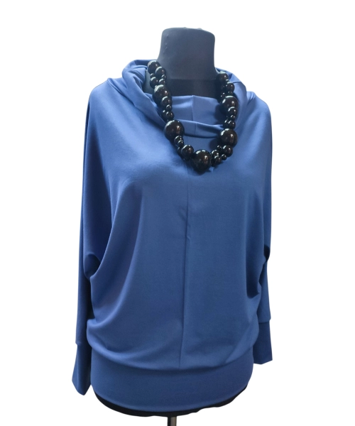 Jesienna bluzka KIMONO ze ściągaczami i z golfem - niebieska